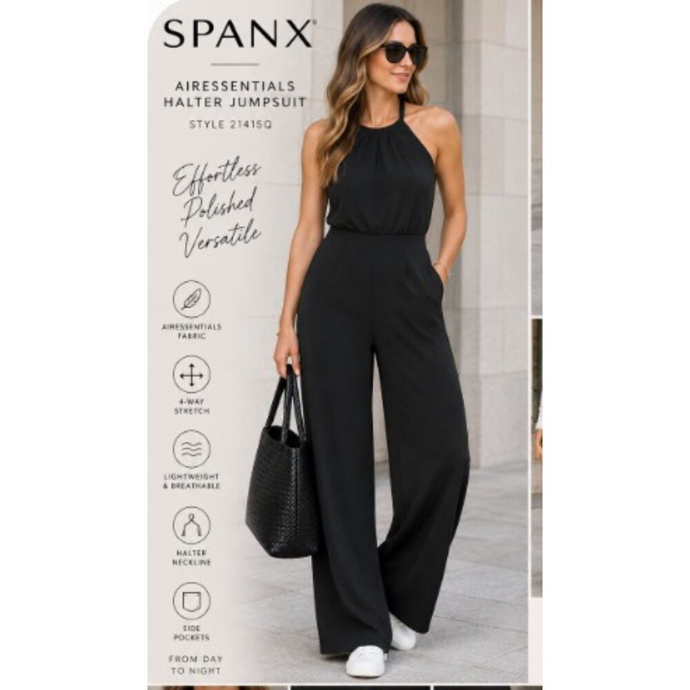 SPANX AirEssentials Halter Jumpsuit Womens S Very Black Wide Leg NWT 21415Q